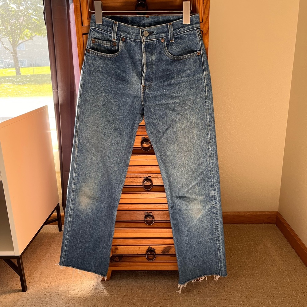Vintage Levi’s 701 | Medium Blue | Raw Hem | 26” Inseam | 13” Waist Flat